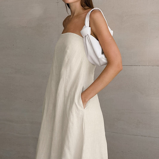 Summer new resort style French dress khaki cotton linen bandeau backless long skirt women's Europe and the United States cross-border wholesale mod