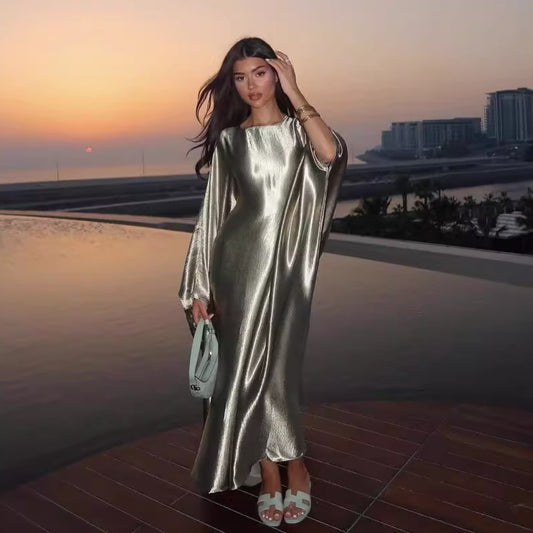 MQ196M European and American fashion Middle East robe abaya Dubai Turkish modest feminine hot silver dress women ceto modesty