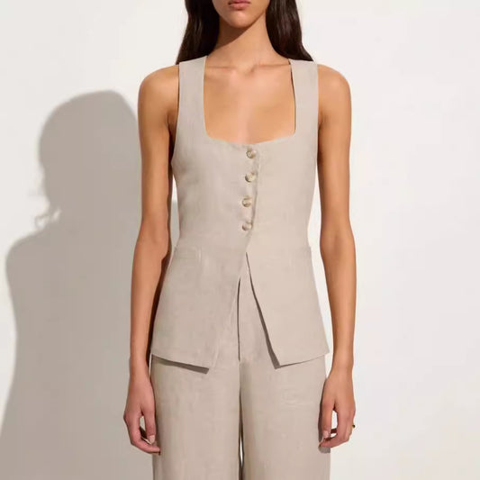 High-end new vest set, cotton square neck, sleeveless vest, top, trousers, two-piece set, European and American women's clothing wholesale
