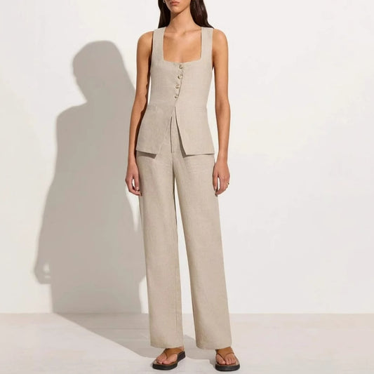 High-end new vest set, cotton square neck, sleeveless vest, top, trousers, two-piece set, European and American women's clothing wholesale