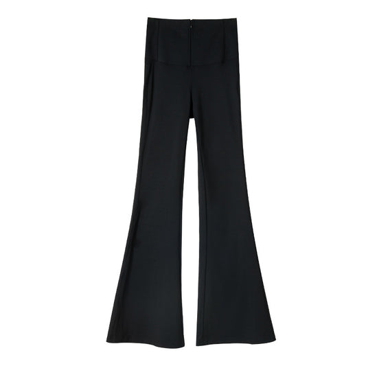 Spring zippered high-waisted flared pants worn over to look thin stretch little black pants hips and belly tuck plus size slacks women mod