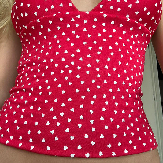 ins European and American resort style sexy polka dot print deep V halterneck suspender girly cute thin big backless top mod