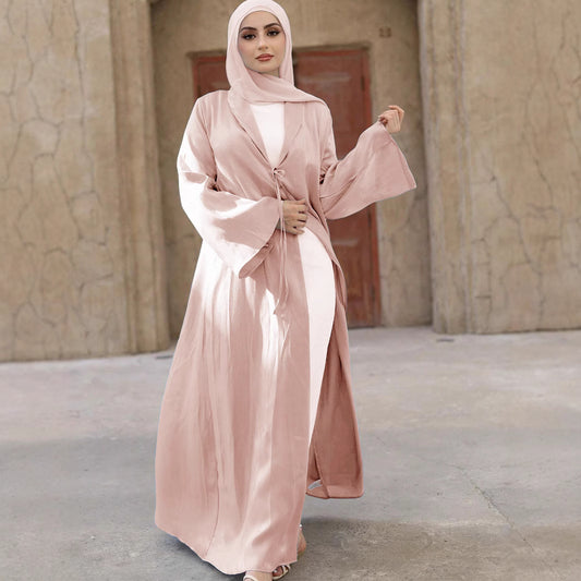 2213 Middle Eastern Muslim Robe Dubai Cardigan Long Skirt Cross Border Women's Tie Bell Sleeve Glitter Dress ceto modesty