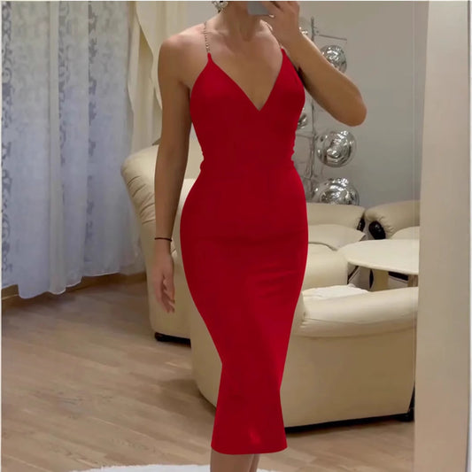2025 spring and summer new Amazon independent station European and American cross-border women's sexy V-neck rhinestone dress dress