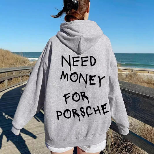 Cross-border foreign trade hot sale women's fleece sweatshirt plain letter print kangaroo pocket drawstring print hoodie